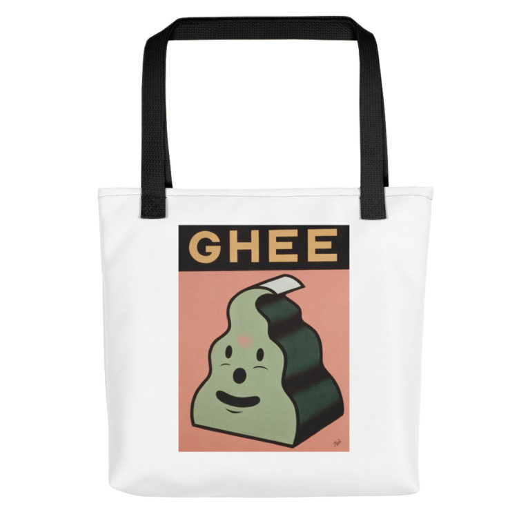 mockup_Mockup_15x15_Black (1) "Ghee" Tote bag - art gift by Canadian artist Gary Taxali