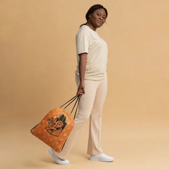 all-over-print-drawstring-bag-white-front-650a049b314fe.jpg "Howdy" Drawstring bag - pop art apparel by Canadian artist Gary Taxali