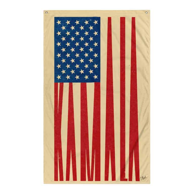 all-over-print-flag-white-front-66d5c7cda91e3.jpg Gary Taxali “Kamala Flag” flag, 24 x 36 inches - art gift by Canadian artist Gary Taxali