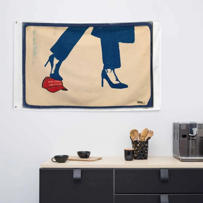 all-over-print-flag-white-front-66d5caa2d823d.jpg Gary Taxali “Kamala 2024 Anti-MAGA” flag, 24 x 36 inches - artist merchandise by Canadian artist Gary Taxali