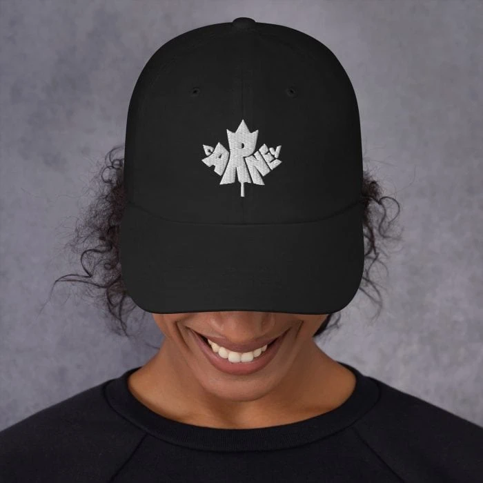 classic-dad-hat-black-front-67d5c6e022d5b.jpg Gary Taxali “Carney” Dad hat (White Thread) - artist designed clothing by Canadian artist Gary Taxali