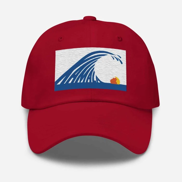 classic-dad-hat-cranberry-front-66c8ef179c941.jpg Gary Taxali "Kamala Wave" cap - art fashion by Gary Taxali