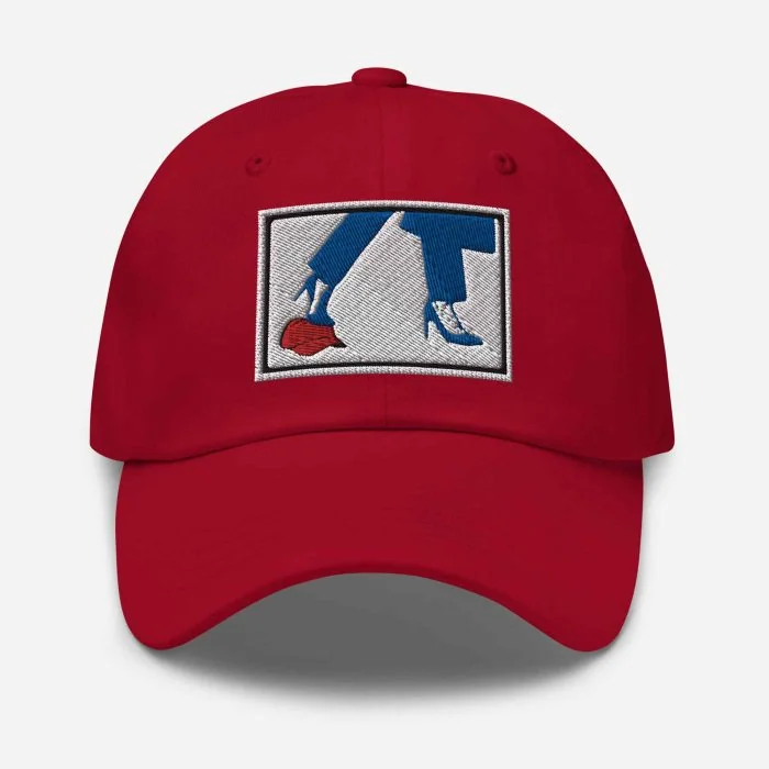 classic-dad-hat-cranberry-front-66d35fc2a0f13.jpg Gary Taxali Anti-MAGA cap – Red, Black, or White - art fashion by Canadian artist Gary Taxali