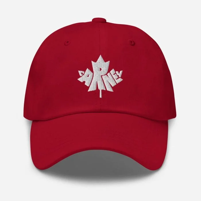 classic-dad-hat-cranberry-front-67d5c6e0216e5.jpg Gary Taxali “Carney” Dad hat (White Thread) - artist designed clothing by Canadian artist Gary Taxali
