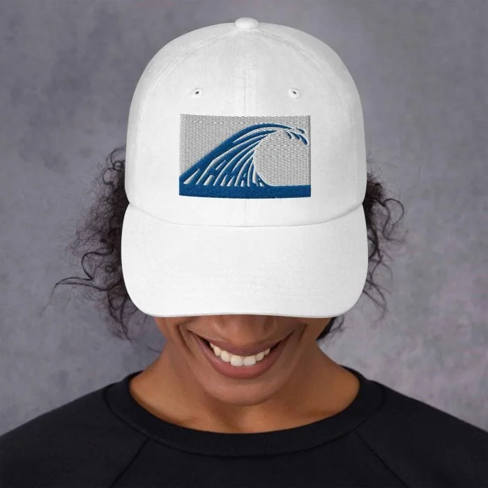 classic-dad-hat-white-front-66d48bf42c2d7.jpg Gary Taxali “Wave” cap - pop art apparel by Canadian artist Gary Taxali