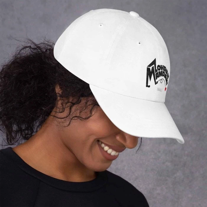classic-dad-hat-white-right-side-692f4566a2790.jpg GARY TAXALI “MAMDANI KICKS” DAD HAT - pop art apparel by Canadian artist Gary Taxali