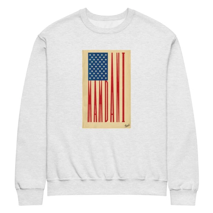 classic-unisex-crew-neck-sweatshirt-ash-front-692f4fdb597b2.jpg "MAMDANI FLAG" CREW NECK SWEATSHIRT - artist designed clothing by Gary Taxali