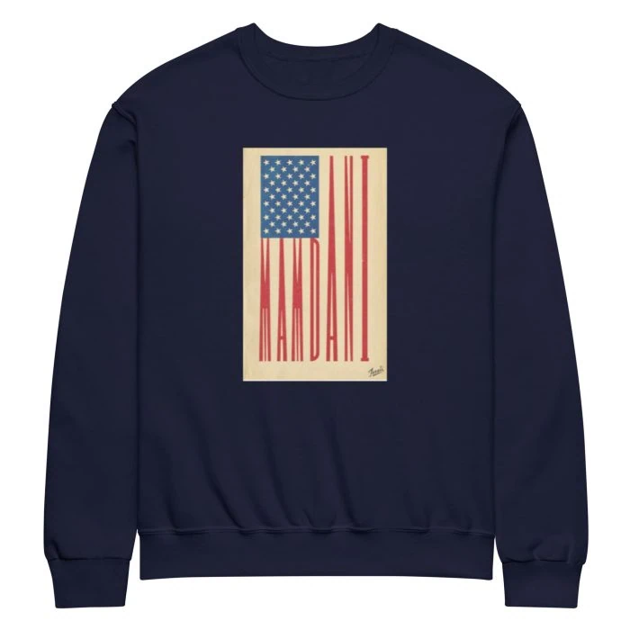 classic-unisex-crew-neck-sweatshirt-j.-navy-front-692f4fdb58ac0.jpg "MAMDANI FLAG" CREW NECK SWEATSHIRT - artist designed clothing by Gary Taxali