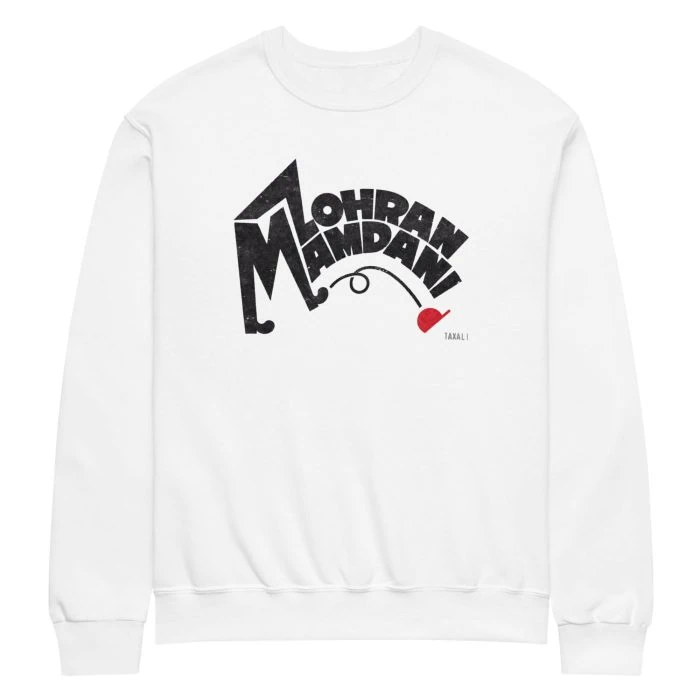 classic-unisex-crew-neck-sweatshirt-white-front-692f4f821ec9f.jpg GARY TAXALI "MAMDANI KICKS" CREW NECK SWEATSHIRT - LIGHT COLOURS - art fashion by Canadian artist Gary Taxali