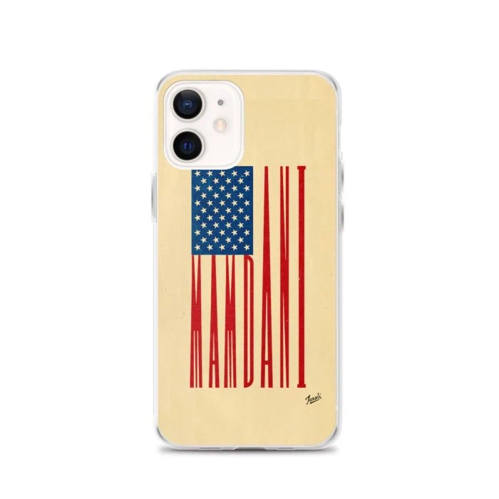 clear-case-for-iphone-iphone-12-case-on-phone-692f4dfa8b5e3.jpg "MAMDANI FLAG" CLEAR CASE FOR iPHONE - artwork by Gary Taxali