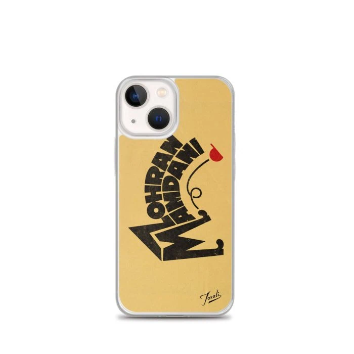 clear-case-for-iphone-iphone-13-mini-case-on-phone-692f4e3199a9e.jpg "Mamdani Kicks" Clear Case for iPhone® - artwork by Gary Taxali