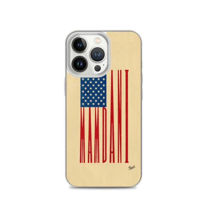 clear-case-for-iphone-iphone-13-pro-case-on-phone-692f4dfa8b89b.jpg "MAMDANI FLAG" CLEAR CASE FOR iPHONE - artwork by Gary Taxali