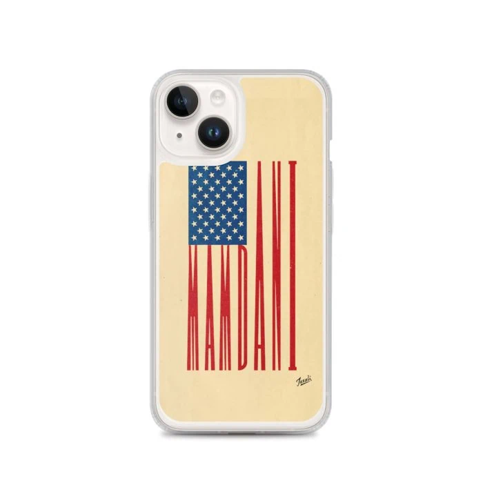clear-case-for-iphone-iphone-14-case-on-phone-692f4dfa8bcf0.jpg "MAMDANI FLAG" CLEAR CASE FOR iPHONE - artwork by Gary Taxali