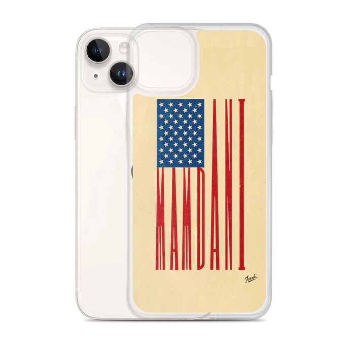 clear-case-for-iphone-iphone-14-plus-case-with-phone-692f4dfa8baa1.jpg "MAMDANI FLAG" CLEAR CASE FOR iPHONE - artwork by Gary Taxali