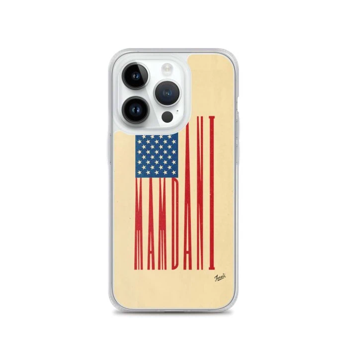 clear-case-for-iphone-iphone-14-pro-case-on-phone-692f4dfa8bc1d.jpg "MAMDANI FLAG" CLEAR CASE FOR iPHONE - artwork by Gary Taxali