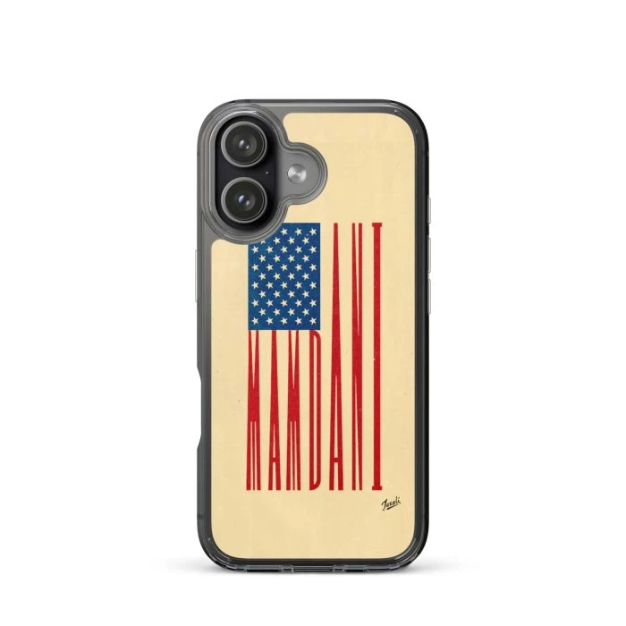 clear-case-for-iphone-iphone-17-case-on-phone-692f4dfa8c582.jpg "MAMDANI FLAG" CLEAR CASE FOR iPHONE - artwork by Gary Taxali