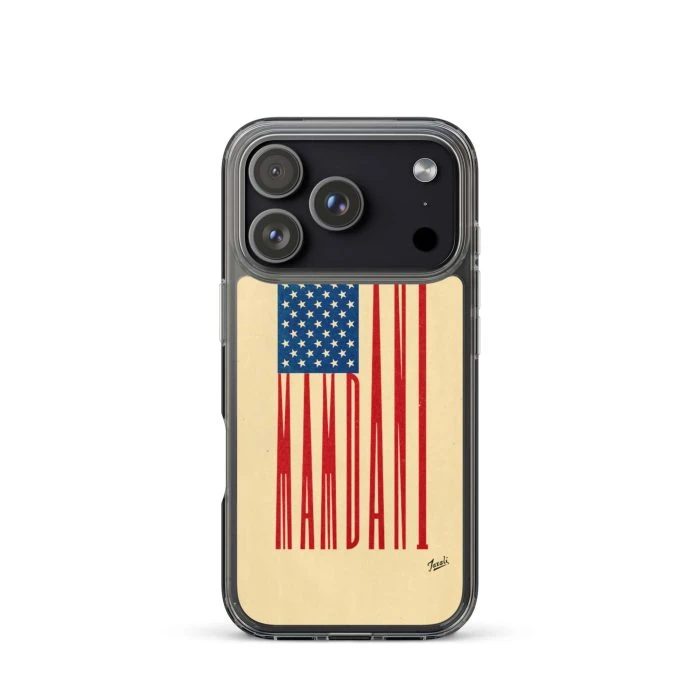 clear-case-for-iphone-iphone-17-pro-case-on-phone-692f4dfa8c536.jpg "MAMDANI FLAG" CLEAR CASE FOR iPHONE - artwork by Gary Taxali