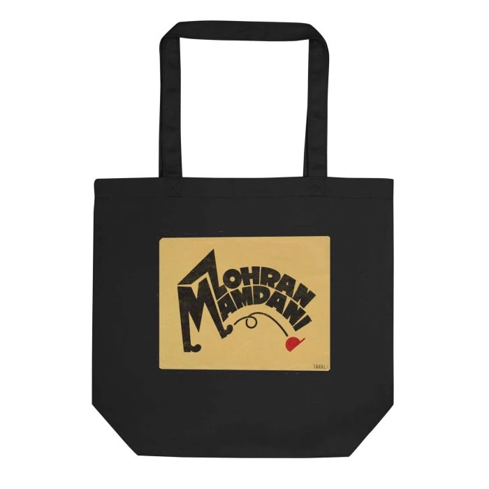 "MAMDANI KICKS" ECO TOTE BAG - BLACK - pop art apparel by Gary Taxali