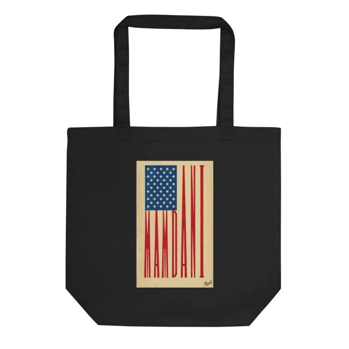 “MAMDANI FLAG” ECO TOTE BAG – BLACK - art fashion by Canadian artist Gary Taxali