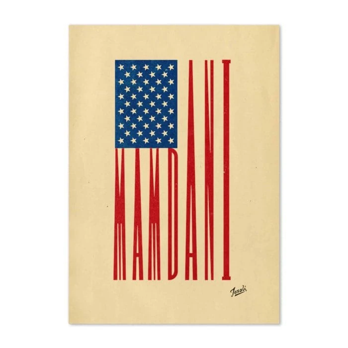 greeting-card-5.83x8.27-front-692f53fb3e3a7.jpg GARY TAXALI “MAMDANI FLAG” GREETING CARD - pop art gift by Canadian artist Gary Taxali