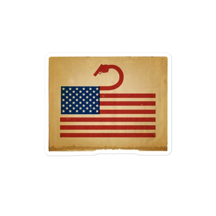 kiss-cut-stickers-white-4x4-default-696fe9dfedad2.jpg GARY TAXALI "AMERICAN GUN" BUBBLE-FREE STICKERS - art gift by Canadian artist Gary Taxali