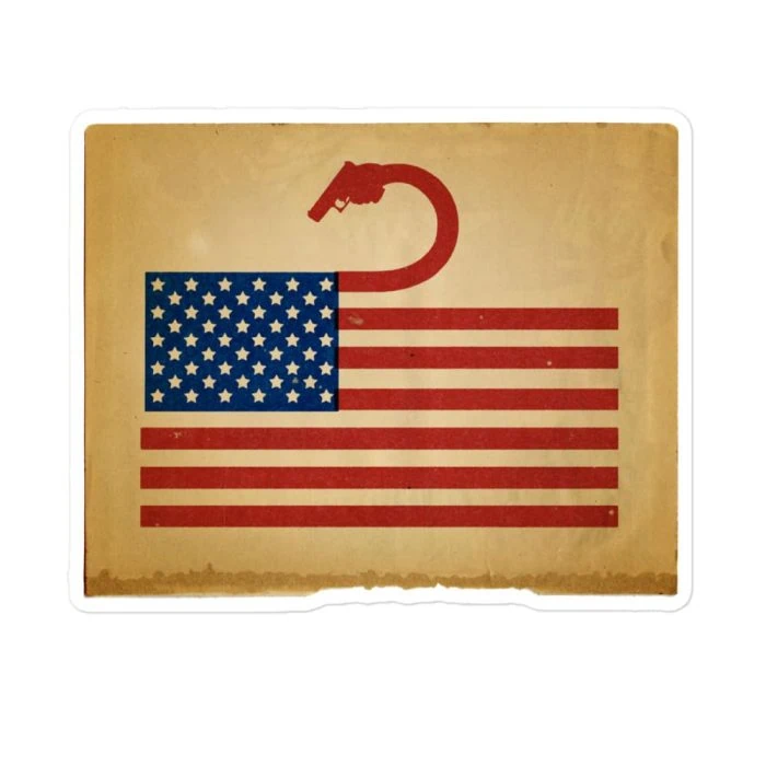 kiss-cut-stickers-white-5.5x5.5-default-696fe9dfedb98.jpg GARY TAXALI "AMERICAN GUN" BUBBLE-FREE STICKERS - art gift by Canadian artist Gary Taxali