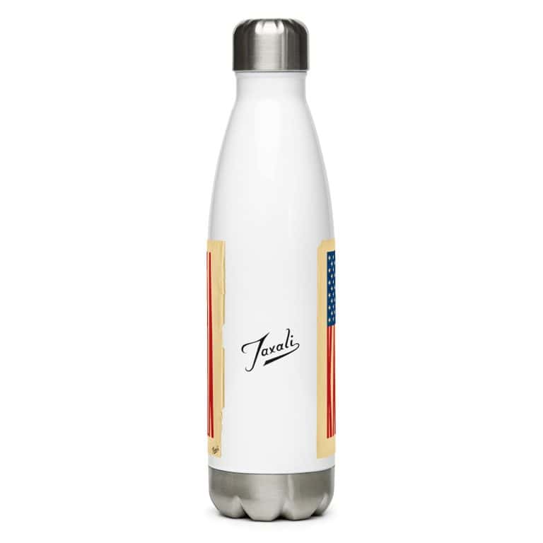 stainless-steel-water-bottle-white-17-oz-front-66d14212c5ae3.jpg "Kamala Flag" Stainless steel water bottle - art gift by Canadian artist Gary Taxali