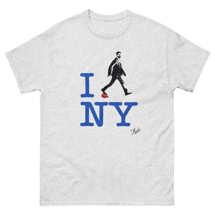 unisex-classic-tee-ash-front-690f74eae394e.jpg GARY TAXALI “ZOHRAN MAMDANI – I HEART NY” UNISEX CLASSIC T-SHIRT - art fashion by Canadian artist Gary Taxali