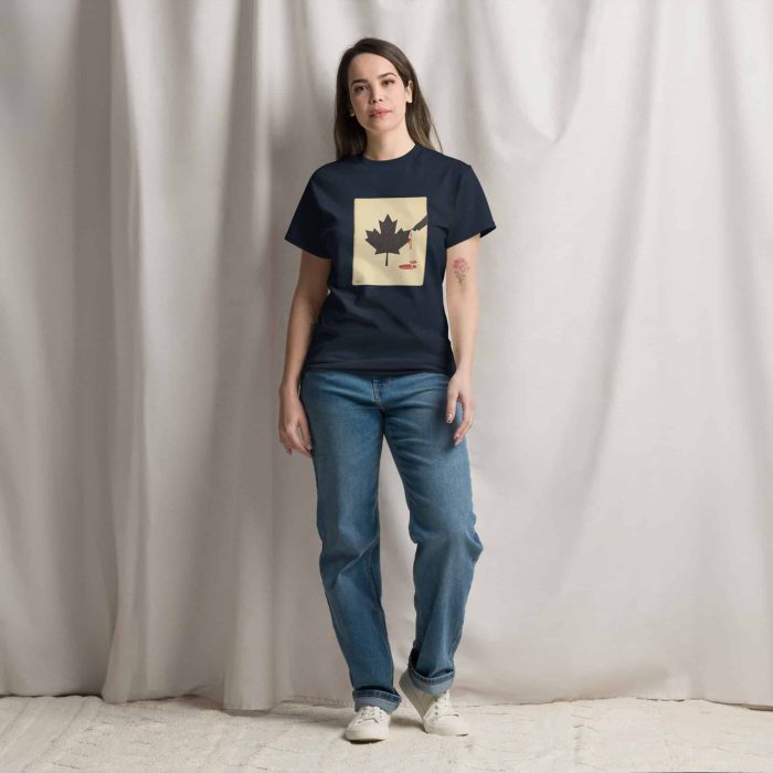 unisex-classic-tee-navy-front-67a27d1062f48.jpg GARY TAXALI “DON'T MESS WITH CANADA" UNISEX CLASSIC T-SHIRT - artist designed clothing by Canadian artist Gary Taxali