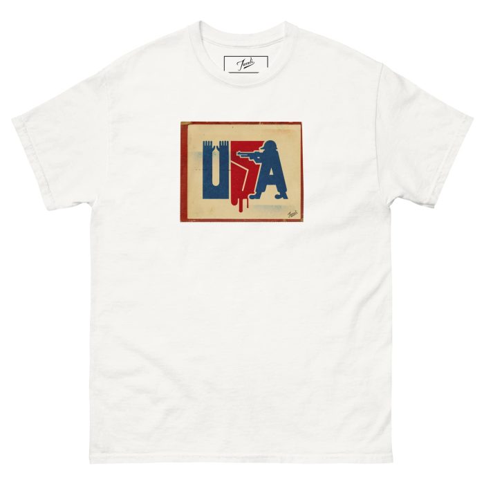 unisex-classic-tee-white-front-6976af37c1c35.jpg GARY TAXALI "STICK UP" UNISEX CLASSIC TEE - artist designed clothing by Canadian artist Gary Taxali