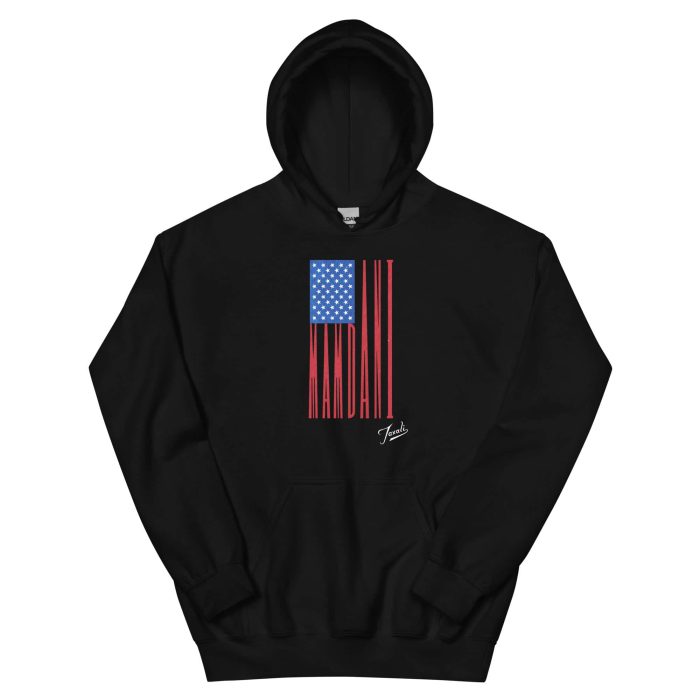 unisex-heavy-blend-hoodie-black-front-692f4cf4b63c0.jpg GARY TAXALI “MAMDANI FLAG” UNISEX HOODIE - DARK COLOURS - artist designed clothing by Canadian artist Gary Taxali