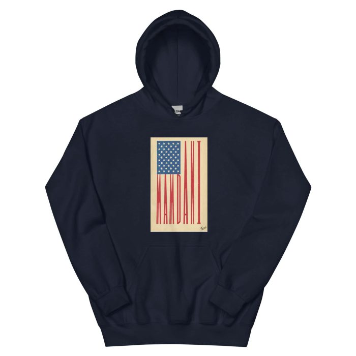 unisex-heavy-blend-hoodie-navy-front-692f505121733.jpg GARY TAXALI "MAMDANI FLAG" UNISEX HOODIE - art fashion by Canadian artist Gary Taxali