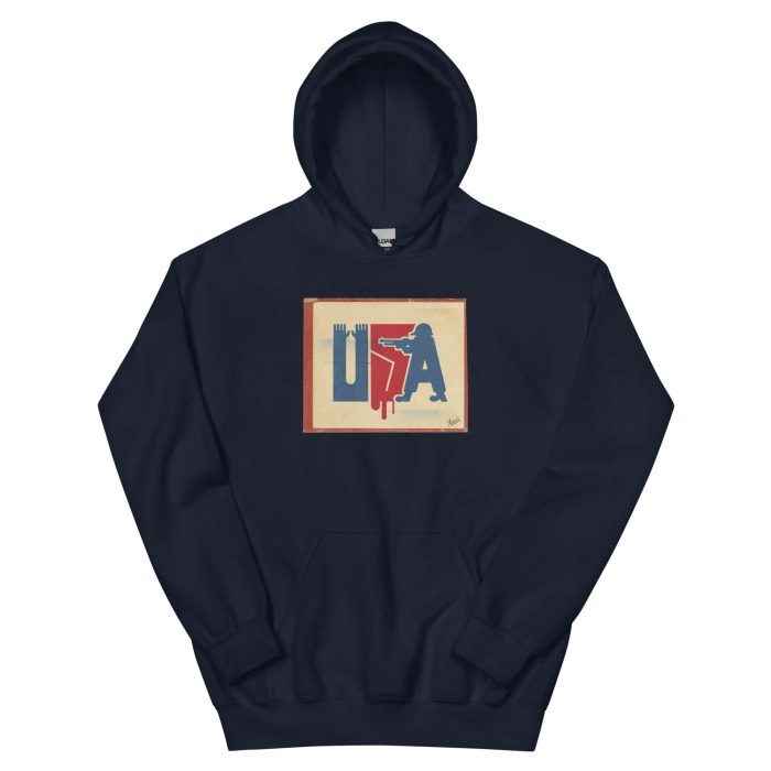 unisex-heavy-blend-hoodie-navy-front-6976b1331abd8.jpg GARY TAXALI "STICK UP" UNISEX HOODIE - artist designed clothing by Gary Taxali