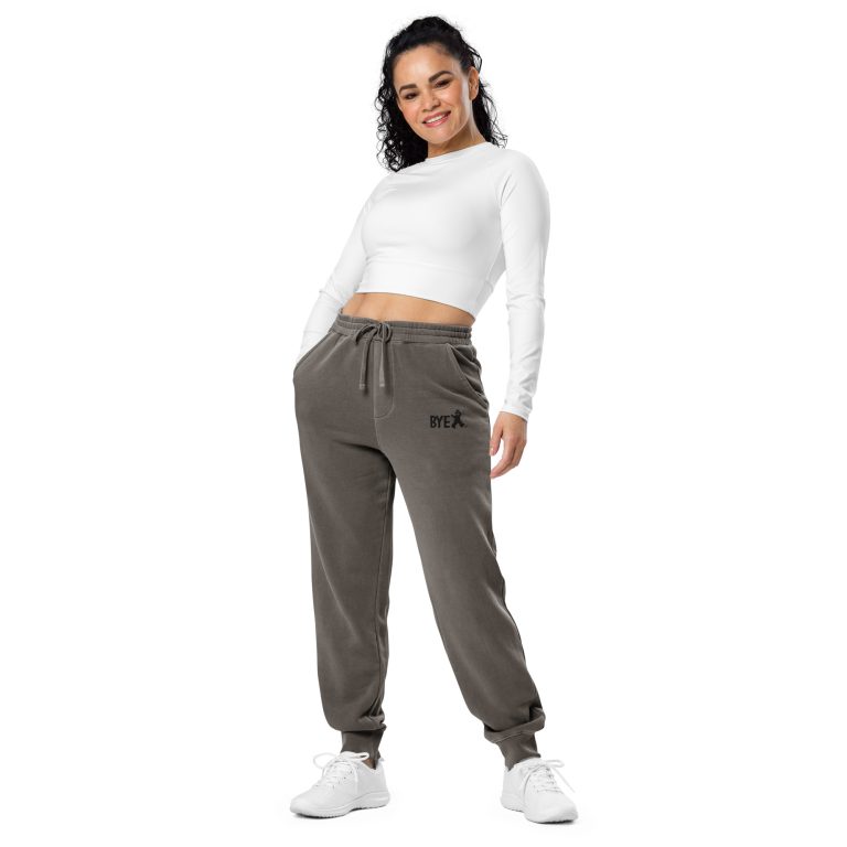 unisex-pigment-dyed-sweatpants-pigment-black-front-67670affa437a.jpg Gary Taxali "Bye" on unisex pigment-dyed sweatpants - artist designed clothing by Gary Taxali