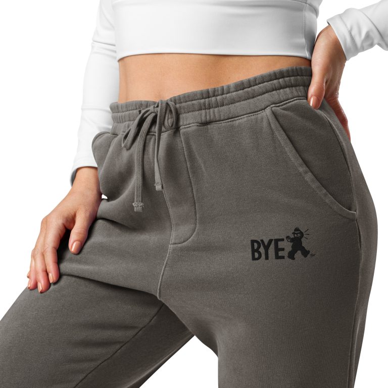 Gary Taxali "Bye" on unisex pigment-dyed sweatpants - artist designed clothing by Gary Taxali