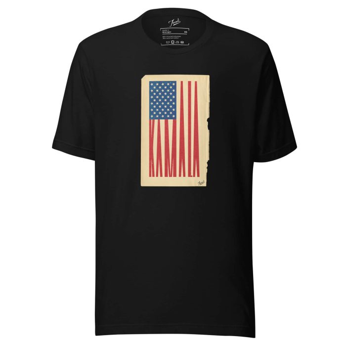 unisex-staple-eco-t-shirt-black-front-66d10d7d8ec62.jpg Gary Taxali "Kamala Flag" Unisex t-shirt - pop art apparel by Gary Taxali