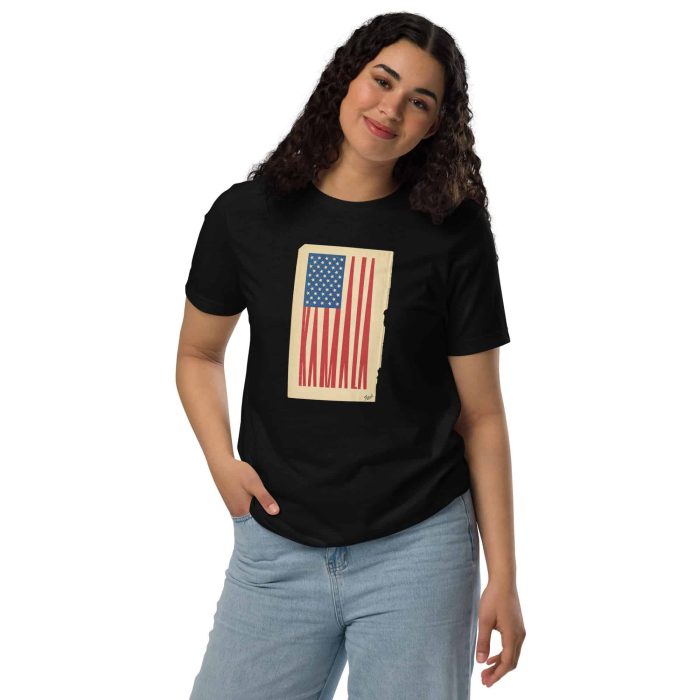 unisex-staple-eco-t-shirt-black-front-66d10d7d900f1.jpg Gary Taxali "Kamala Flag" Unisex t-shirt - pop art apparel by Gary Taxali
