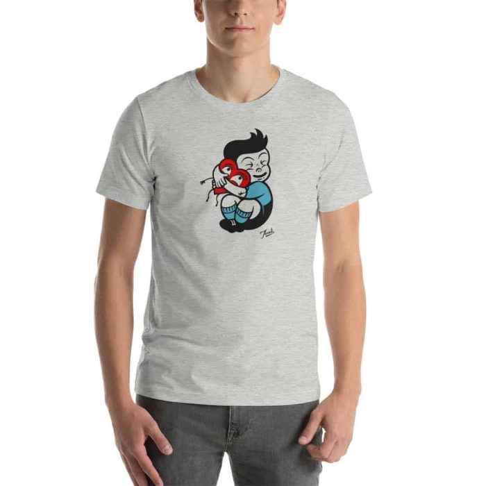 unisex-staple-t-shirt-athletic-heather-front-653814a63c19a.jpg "Love You" Unisex Gary Taxali t-shirt - pop art apparel by Canadian artist Gary Taxali