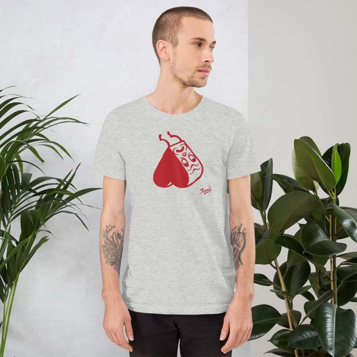 unisex-staple-t-shirt-athletic-heather-front-65381d77cc859.jpg "Upside Down Heart" Unisex Gary Taxali t-shirt - art fashion by Canadian artist Gary Taxali