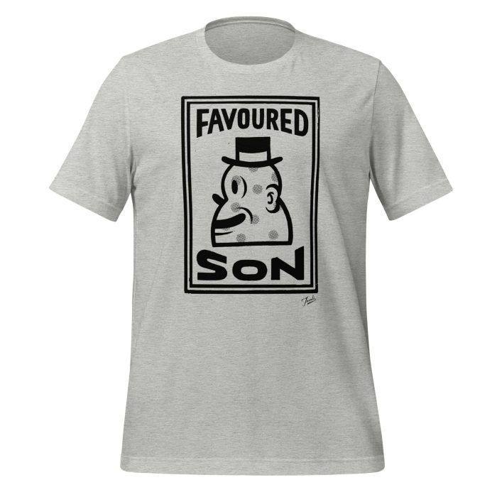 unisex-staple-t-shirt-athletic-heather-front-65529ef01c6d4.jpg "Favoured Son" Unisex Gary Taxali t-shirt - art fashion by Gary Taxali