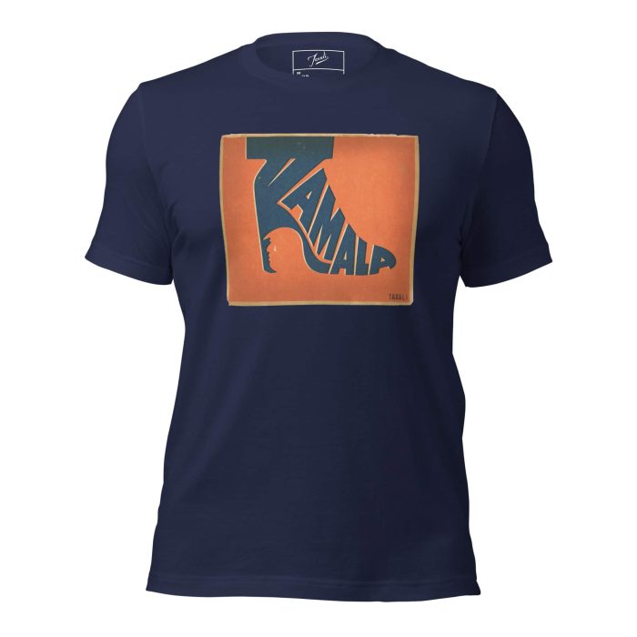 unisex-staple-t-shirt-navy-front-67016dfd75979.jpg Gary Taxali “Kamala Heel” Unisex T-Shirt - art fashion by Gary Taxali