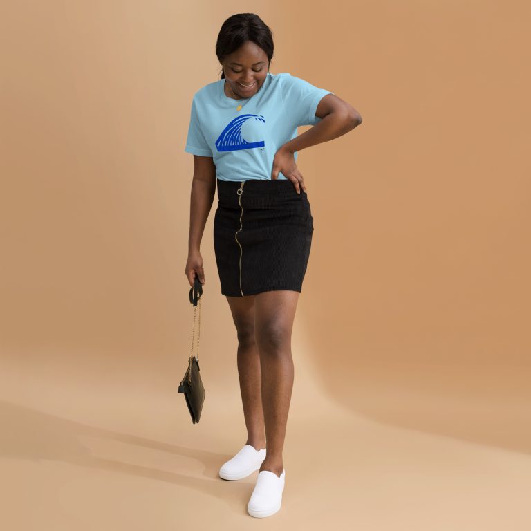 unisex-staple-t-shirt-ocean-blue-front-66d484d0e2307.jpg Gary Taxali “Wave” Unisex T-Shirt - pop art apparel by Canadian artist Gary Taxali