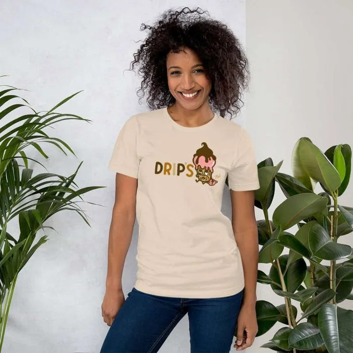 unisex-staple-t-shirt-soft-cream-front-6508864a4b286.jpg "DRIP'S Ice Cream" Unisex Gary Taxali t-shirt - pop art apparel by Gary Taxali