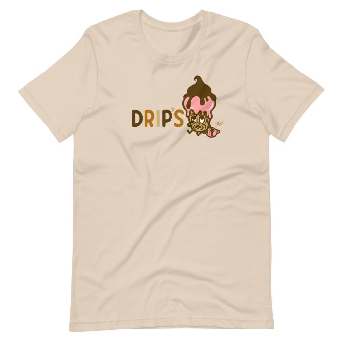 unisex-staple-t-shirt-soft-cream-front-6508864a4d1b0.jpg "DRIP'S Ice Cream" Unisex Gary Taxali t-shirt - pop art apparel by Gary Taxali