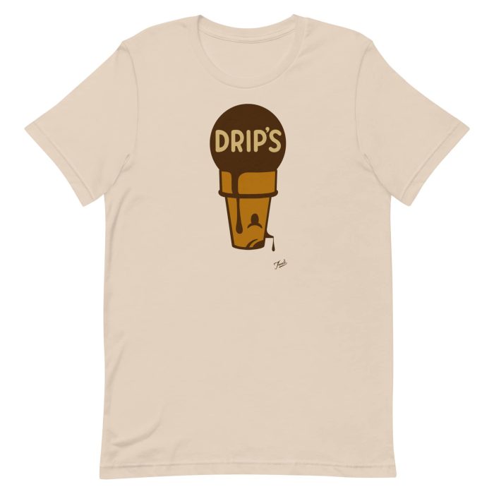 unisex-staple-t-shirt-soft-cream-front-65088d3a83ac6.jpg "Sad DRIP'S" Unisex Gary Taxali t-shirt - pop art apparel by Canadian artist Gary Taxali