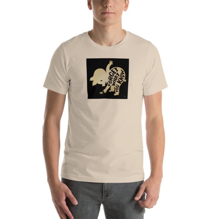 unisex-staple-t-shirt-soft-cream-front-653804c977115.jpg "Forget What You Know" Unisex Gary Taxali t-shirt - art fashion by Gary Taxali