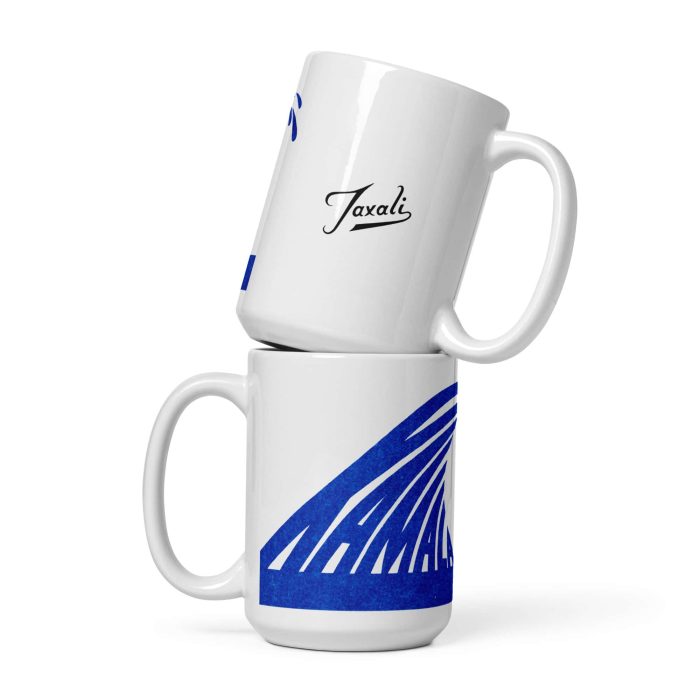 white-glossy-mug-white-15-oz-front-view-66fc075e3cbf4.jpg Gary Taxali “Wave” white mug - artist merchandise by Canadian artist Gary Taxali