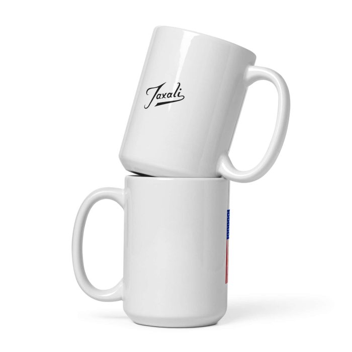white-glossy-mug-white-15-oz-front-view-692f51c374bc9.jpg GARY TAXALI "MAMDANI FLAG" MUG - art gift by Gary Taxali