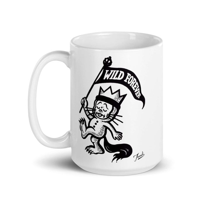 white-glossy-mug-white-15-oz-handle-on-left-6536b26c19458.jpg "Wild Forever" Glossy Gary Taxali Mug - artist merchandise by Canadian artist Gary Taxali