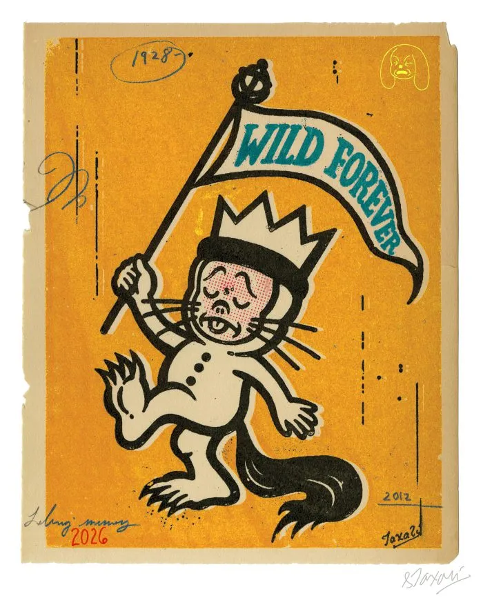 Gary Taxali "Wild Forever Gold Edition with Hand-Drawn Monster" large print - limited edition print by Canadian artist Gary Taxali